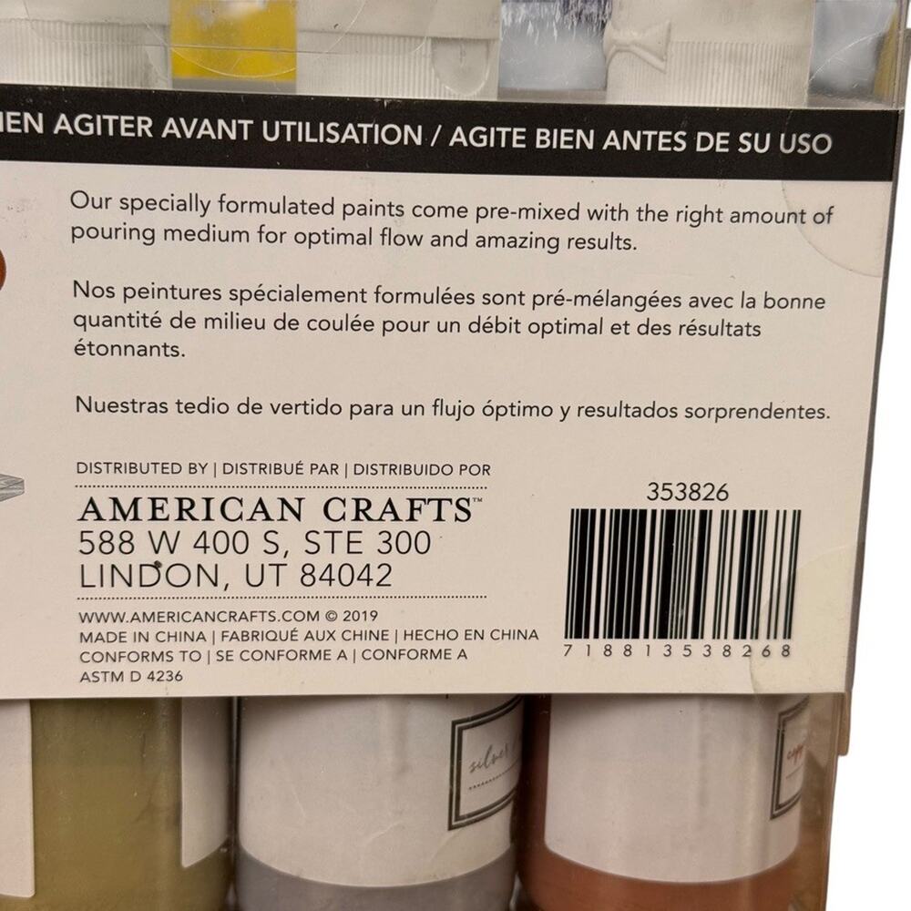 American Crafts Color Pour Pre Mixed Metallic Pouring Paint Kit 4 x 4 oz Bottle - Picture 2 of 9